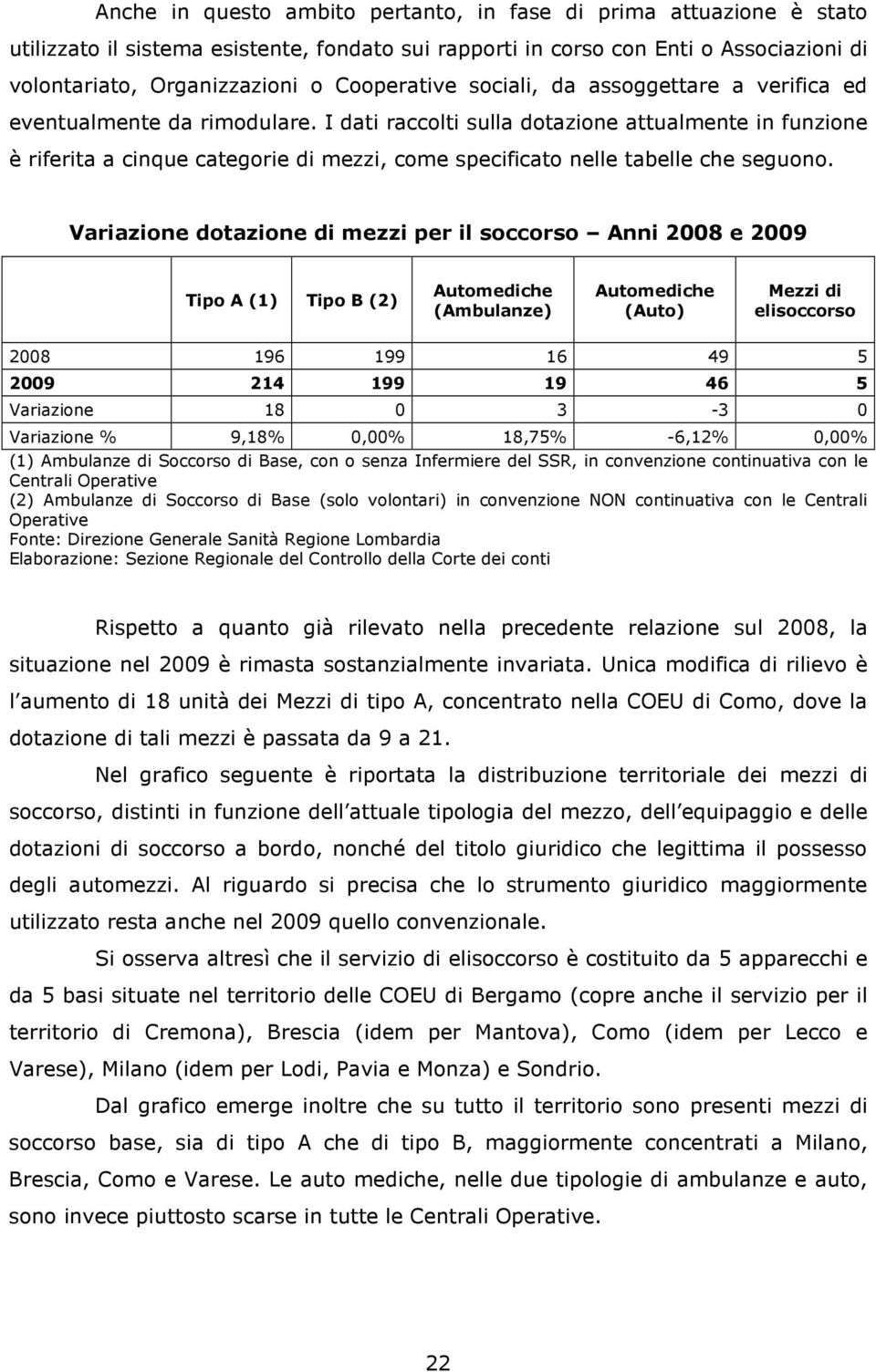 I dati raccolti sulla dotazione attualmente in funzione è riferita a cinque categorie di mezzi, come specificato nelle tabelle che seguono.