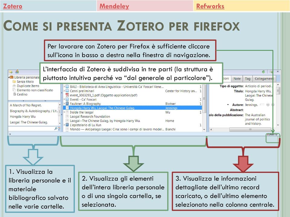 Visualizza la libreria personale e il materiale bibliografico salvato nelle varie cartelle. 2.