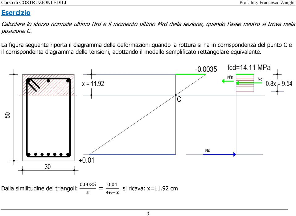 La figura seguente riporta il diagramma delle deformazioni quando la rottura si ha in corrispondenza del