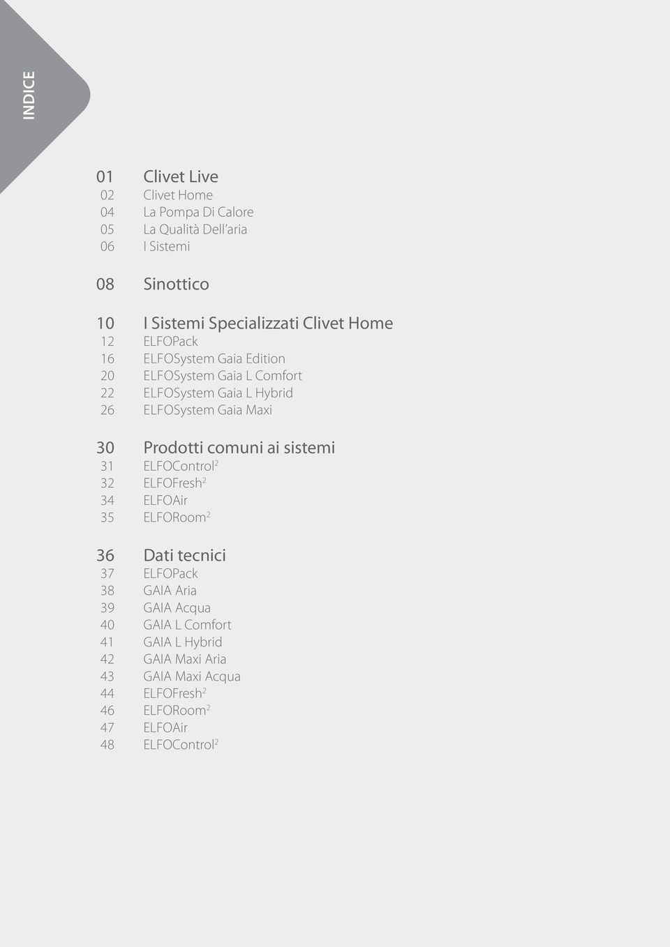 Comfort ELFOSystem Gaia L Hybrid ELFOSystem Gaia Maxi Prodotti comuni ai sistemi ELFOControl 2 ELFOFresh 2 ELFOAir ELFORoom 2 Dati