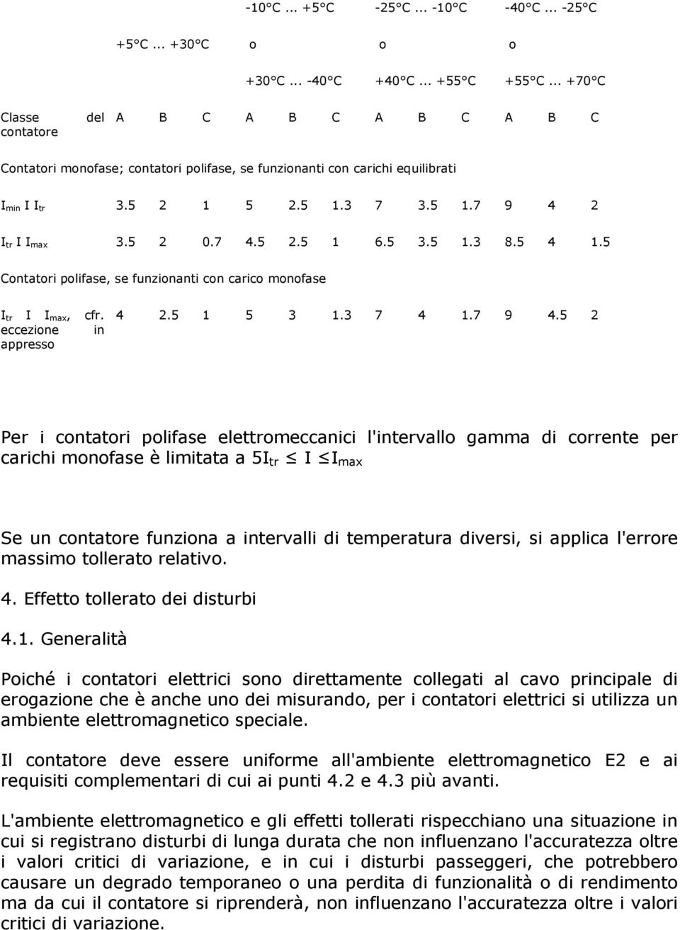 5 2 0.7 4.5 2.5 1 6.5 3.5 1.3 8.5 4 1.5 Contatori polifase, se funzionanti con carico monofase I tr I I max, cfr. eccezione in appresso 4 2.5 1 5 3 1.3 7 4 1.7 9 4.