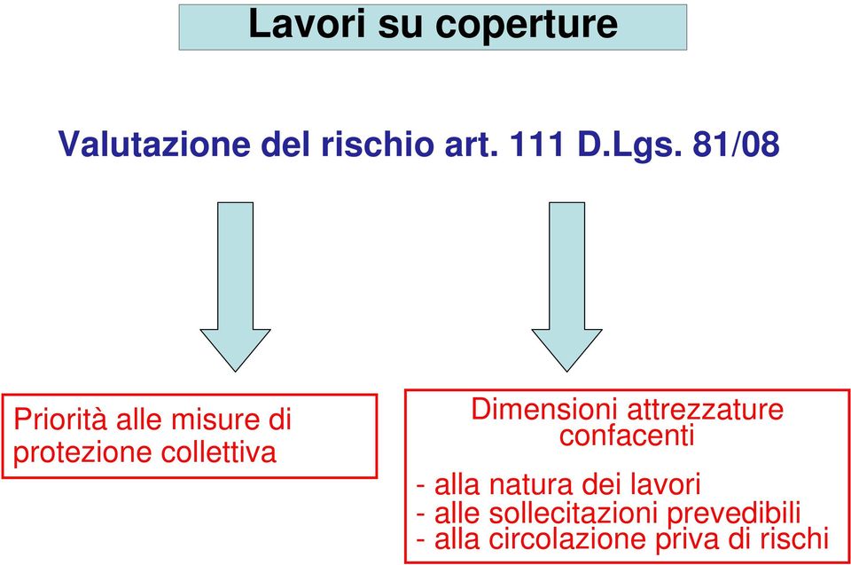 Dimensioni attrezzature confacenti - alla natura dei lavori