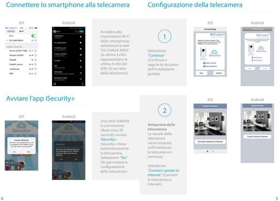 Avviare l app isecurity+ Una volta stabilita la connessione (dopo circa 30 secondi), avviare isecurity+. isecurity+ rileva automaticamente la telecamera.