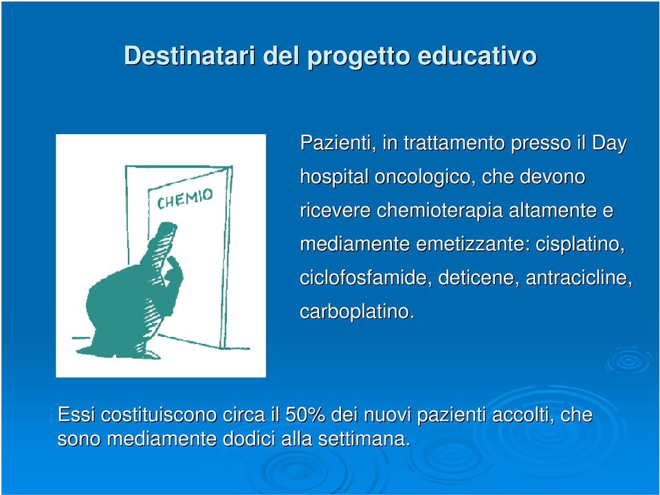 cisplatino, ciclofosfamide, deticene, antracicline, carboplatino.