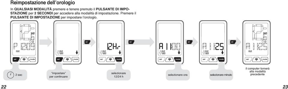 Premere il PULSANTE DI IMPOSTAZIONE per impostare l orologio.