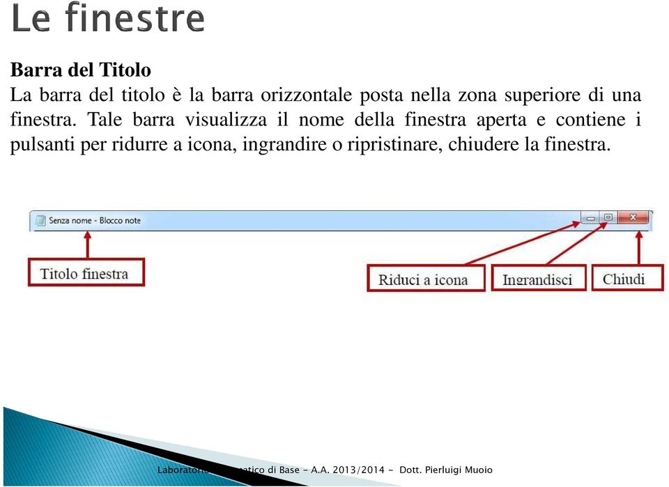 Tale barra visualizza il nome della finestra aperta e