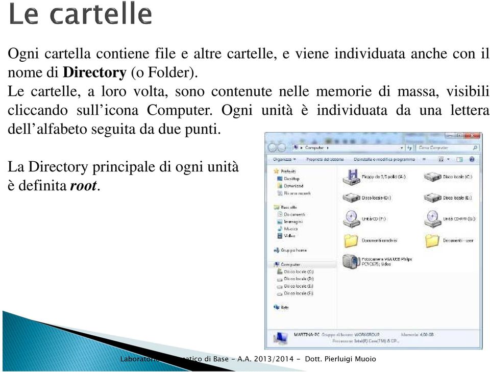 Le cartelle, a loro volta, sono contenute nelle memorie di massa, visibili cliccando