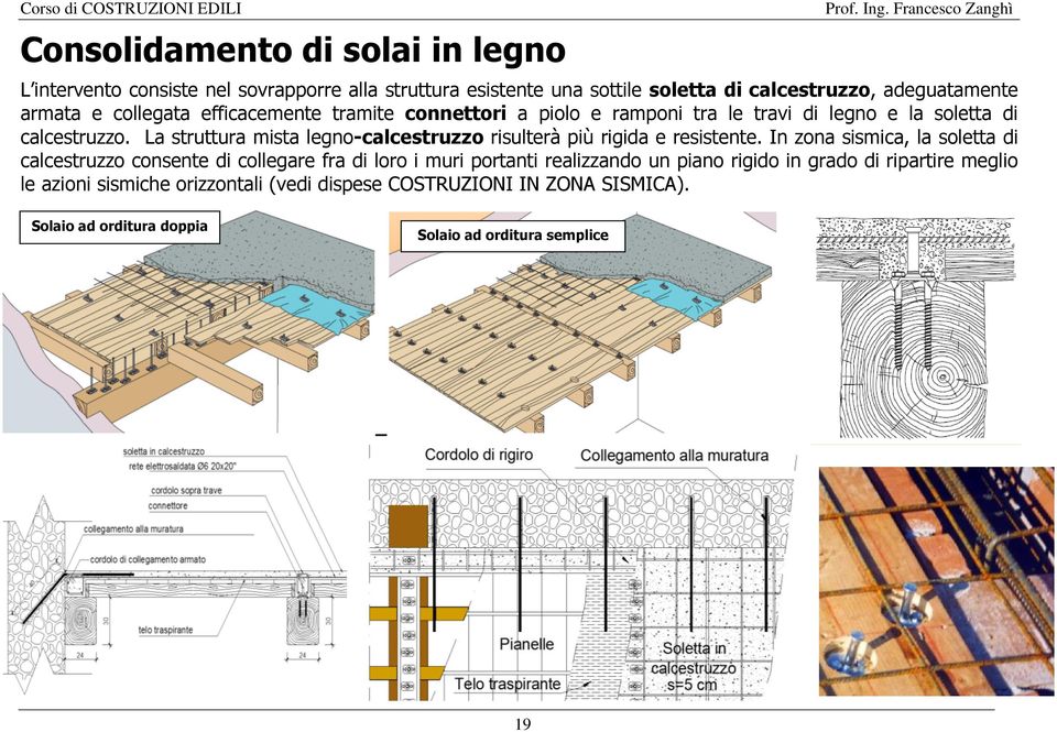 La struttura mista legno-calcestruzzo risulterà più rigida e resistente.