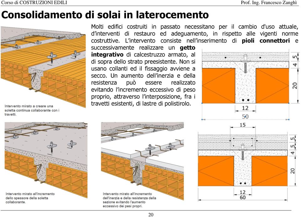 L intervento consiste nell inserimento di pioli connettori e successivamente realizzare un getto integrativo di calcestruzzo armato, al di sopra dello