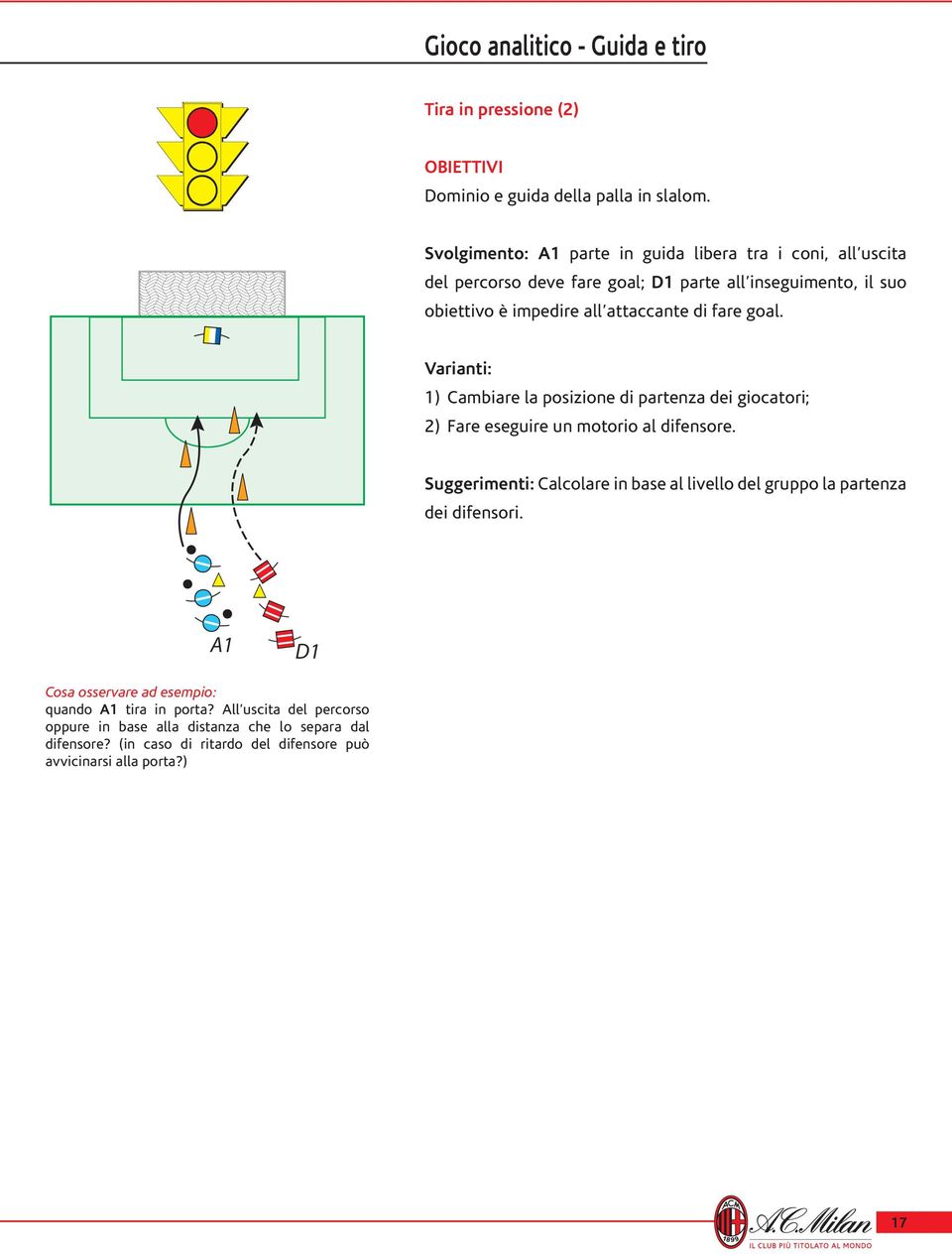 attaccante di fare goal. 1) Cambiare la posizione di partenza dei giocatori; 2) Fare eseguire un motorio al difensore.