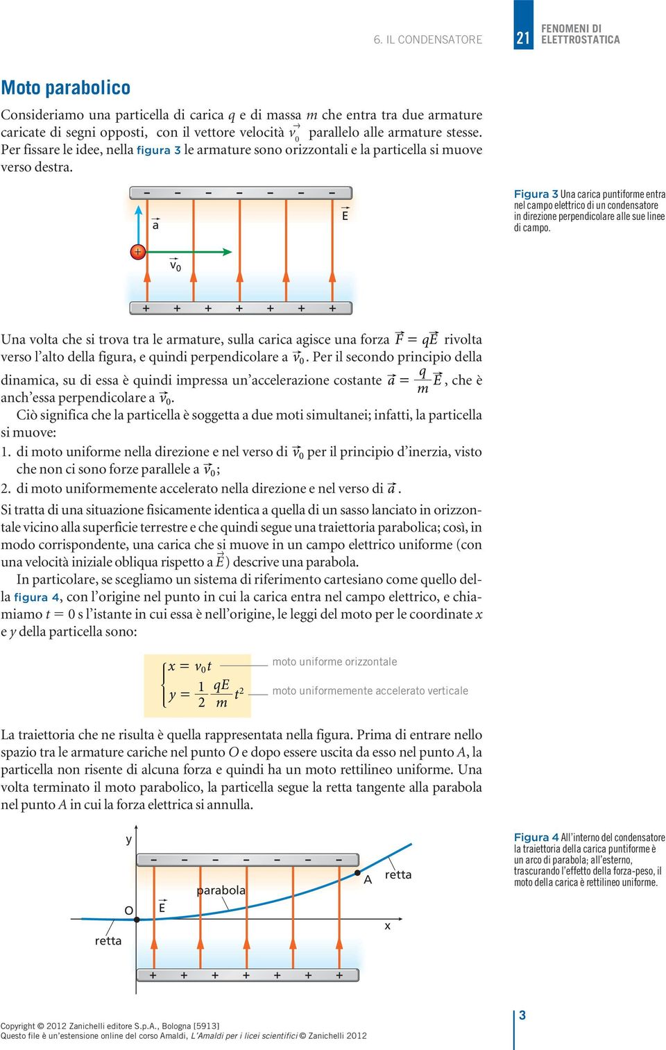 a Figura 3 Una carica puntiforme entra nel campo elettrico di un condensatore in direzione perpendicolare alle sue linee di campo.