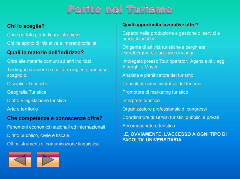 Discipline Turistiche Geografia Turistica Diritto e legislazione turistica Arte e territorio Che competenze e conoscenze offre?