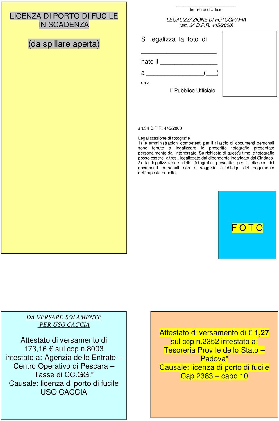 445/2000 Legalizzazione di fotografie 1) le amministrazioni competenti per il rilascio di documenti personali sono tenute a legalizzare le prescritte fotografie presentate personalmente dall