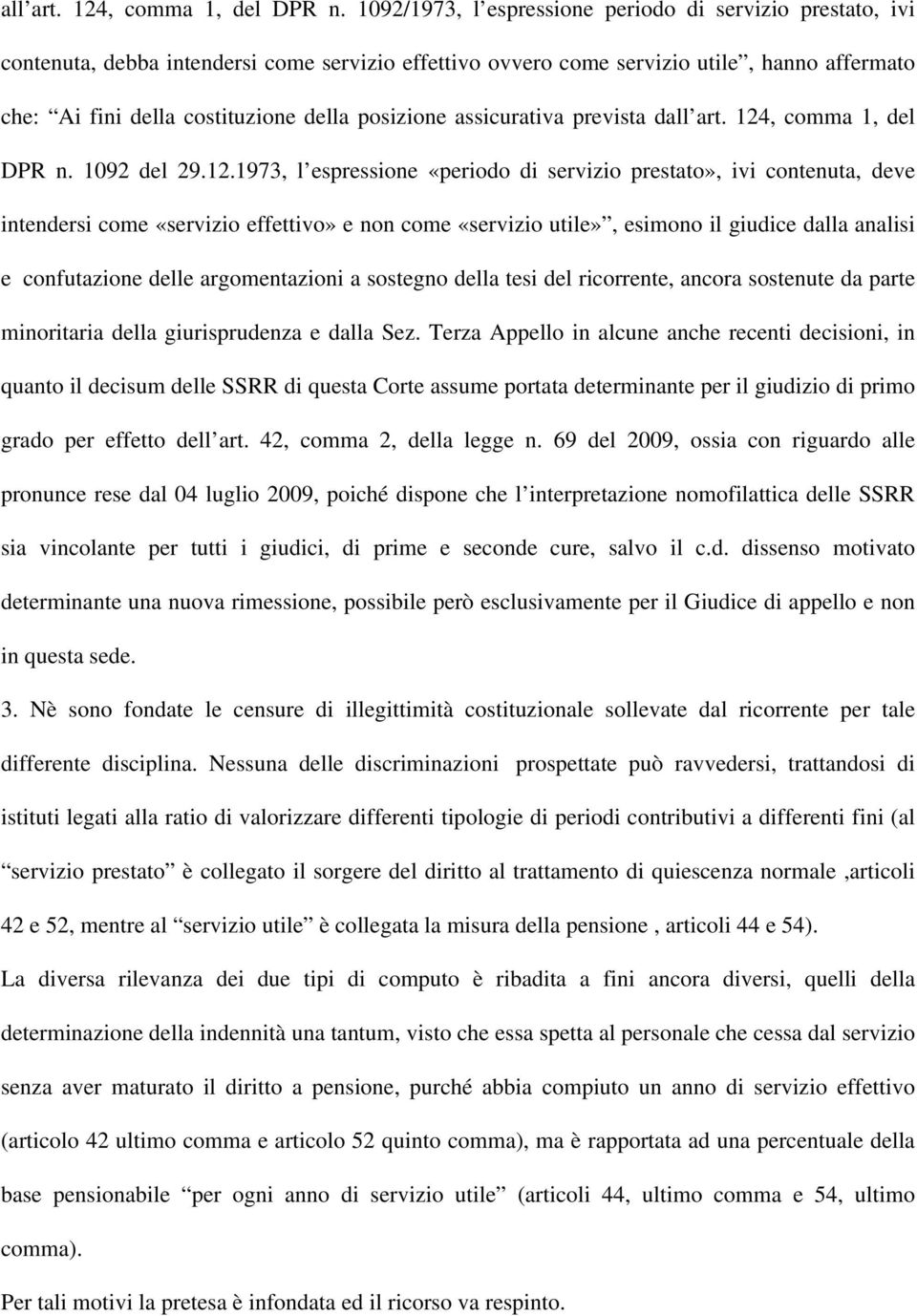 posizione assicurativa prevista d 1092 del 29.12.