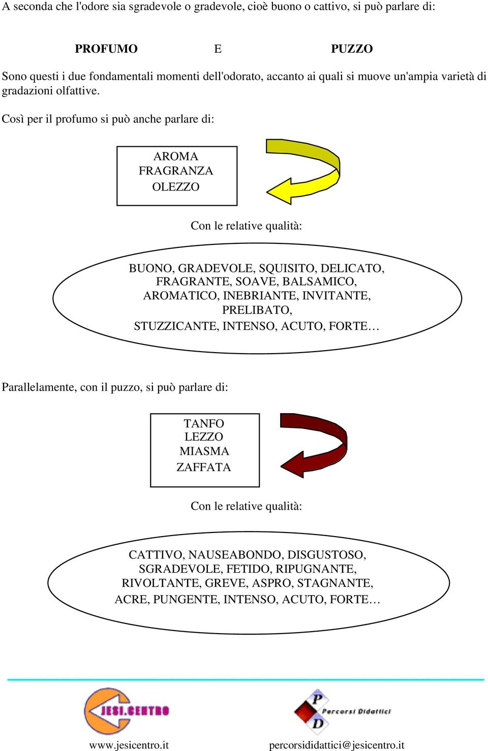 Così per il profumo si può anche parlare di: AROMA FRAGRANZA OLEZZO Con le relative qualità: BUONO, GRADEVOLE, SQUISITO, DELICATO, FRAGRANTE, SOAVE, BALSAMICO, AROMATICO,