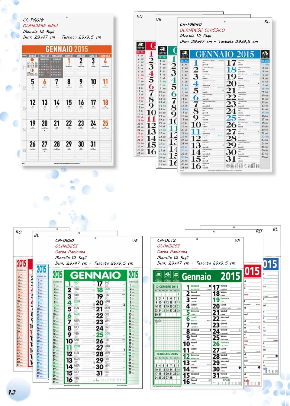 CA-OB50 OLANDESE Carta Patinata Mensile 12 fogli Dim: 29x47 - Testata