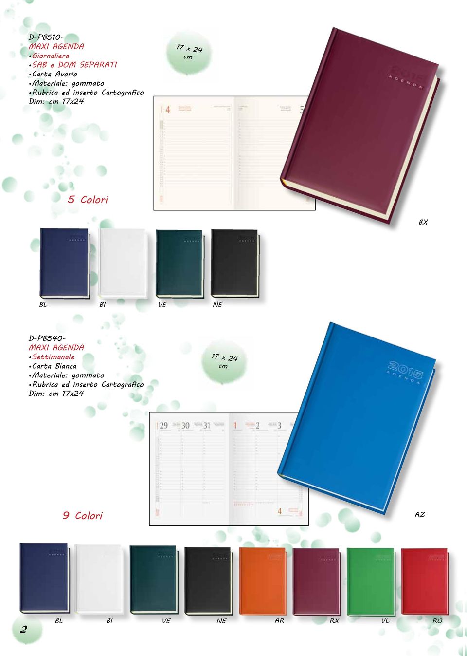 Colori BX BI NE D-PB540- MAXI AGENDA Settimanale Carta Bianca Materiale: