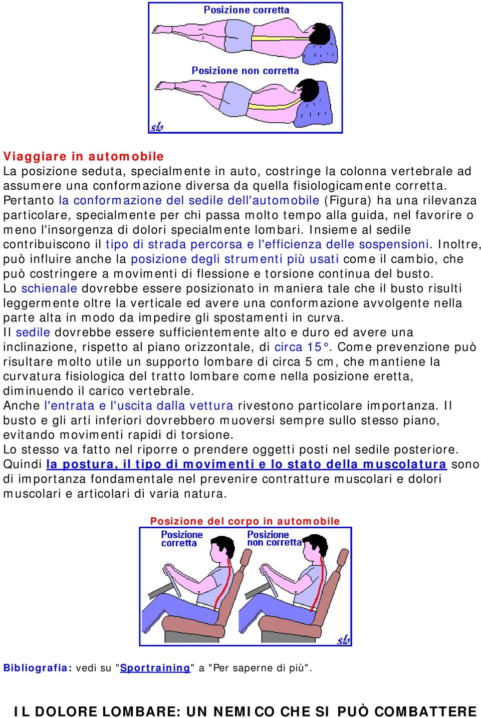 lombari. Insieme al sedile contribuiscono il tipo di strada percorsa e l'efficienza delle sospensioni.