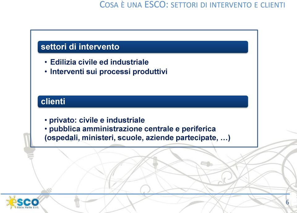 produttivi clienti privato: civile e industriale pubblica