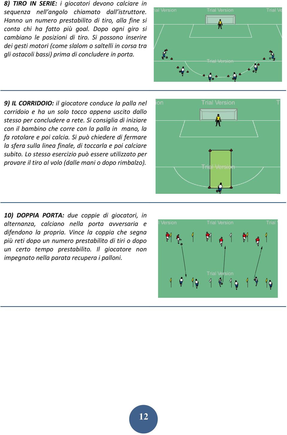 9) IL CORRIDOIO: il giocatore conduce la palla nel corridoio e ha un solo tocco appena uscito dallo stesso per concludere a rete.