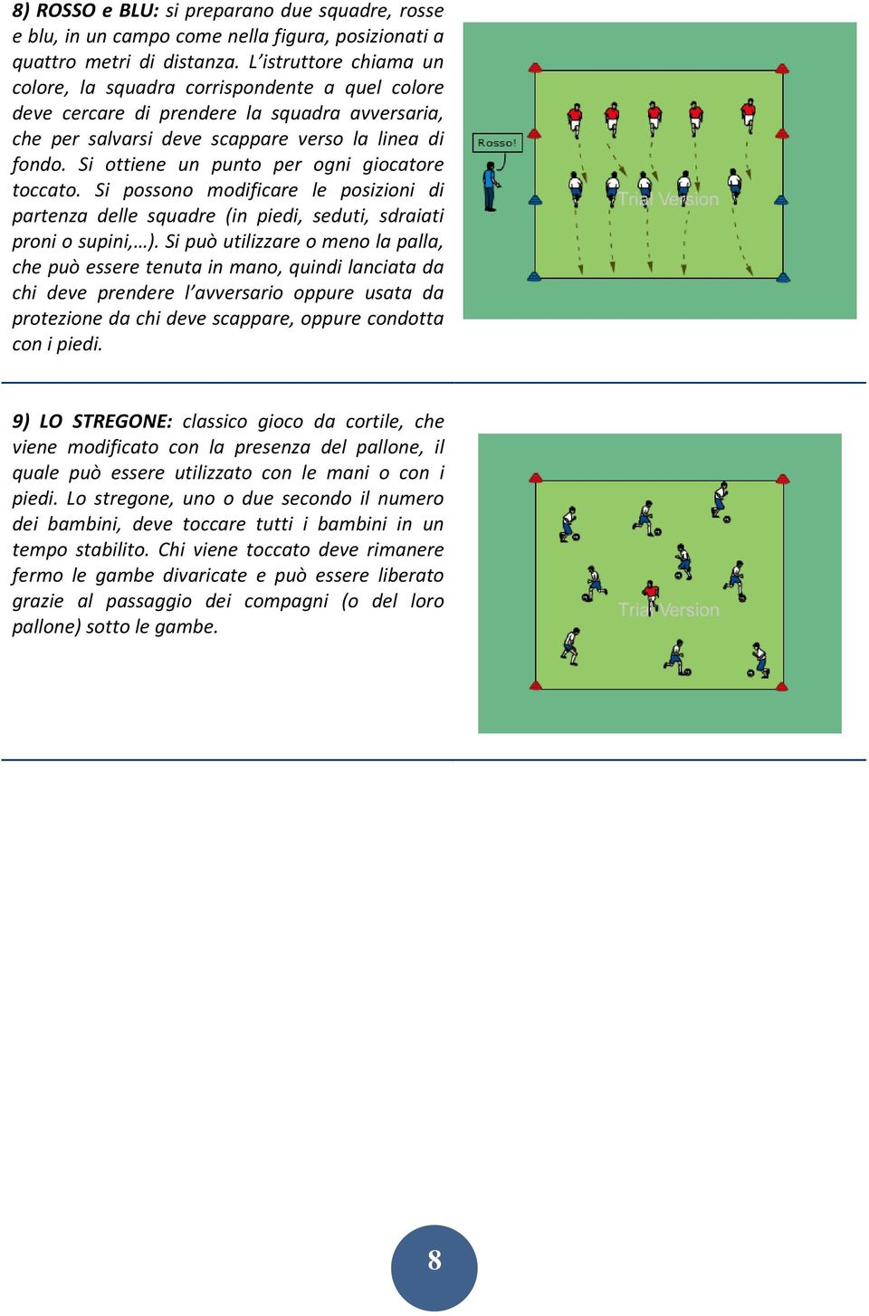 Si ottiene un punto per ogni giocatore toccato. Si possono modificare le posizioni di partenza delle squadre (in piedi, seduti, sdraiati proni o supini, ).