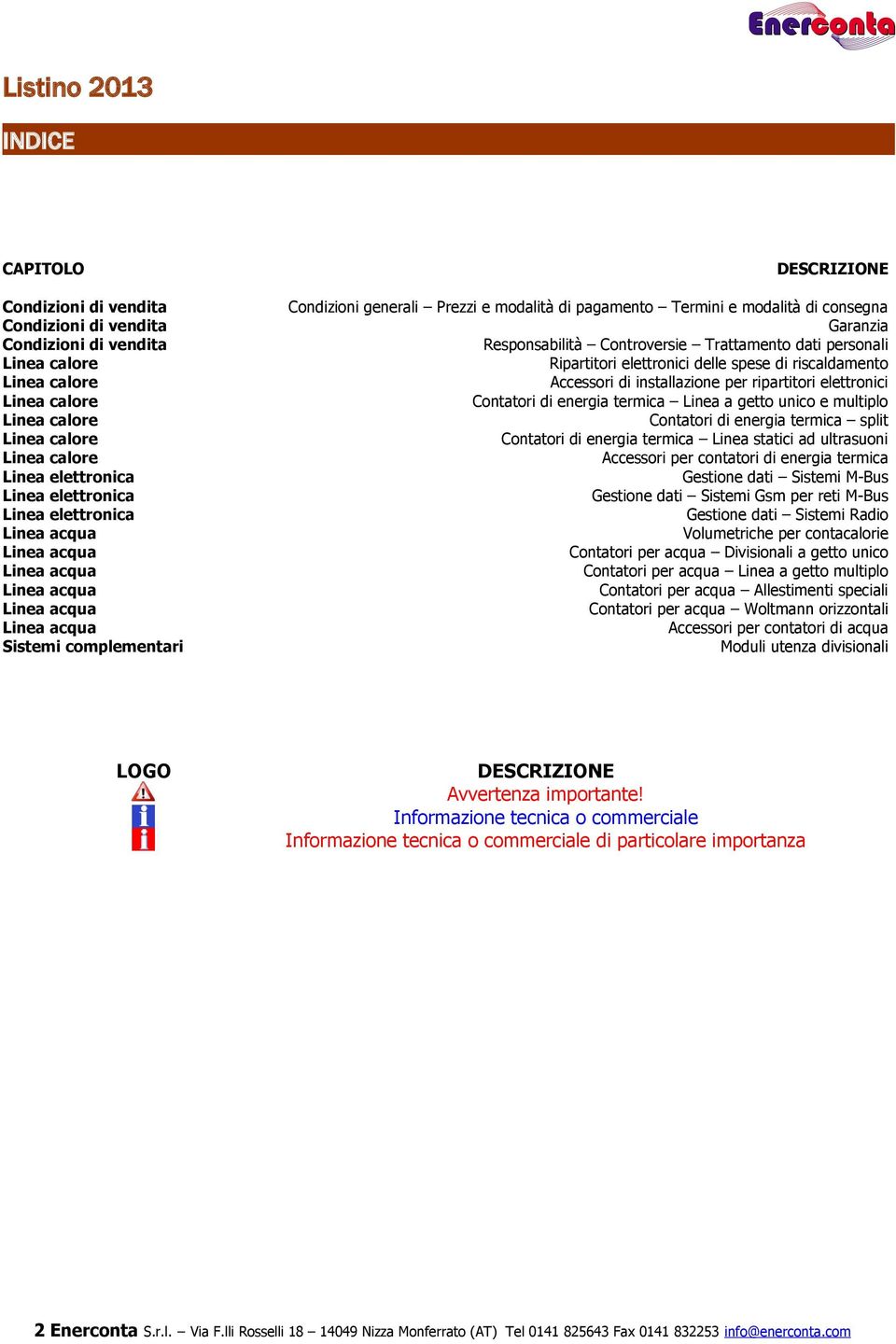 pagamento Termini e modalità di consegna Garanzia Responsabilità Controversie Trattamento dati personali Ripartitori elettronici delle spese di riscaldamento Accessori di installazione per