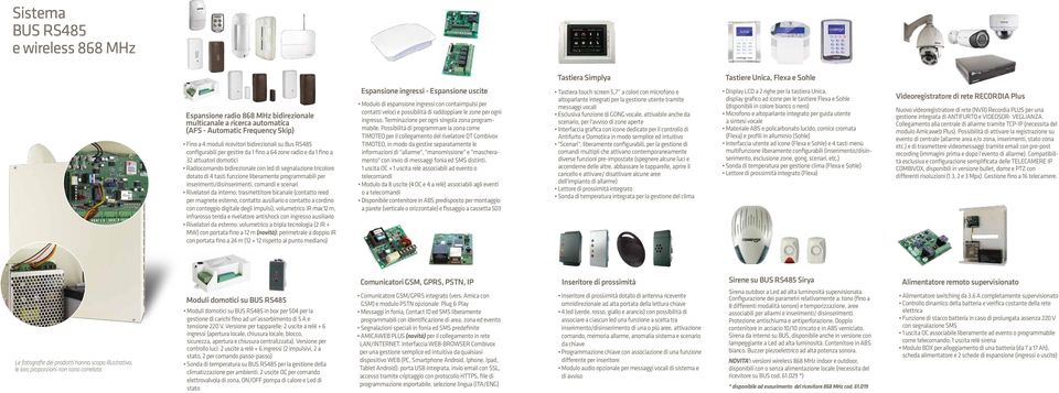 dotato di 4 tasti funzione liberamente programmabili per inserimenti/disinserimenti, comandi e scenari Rivelatori da interno: trasmettitore bicanale (contatto reed per magnete esterno, contatto