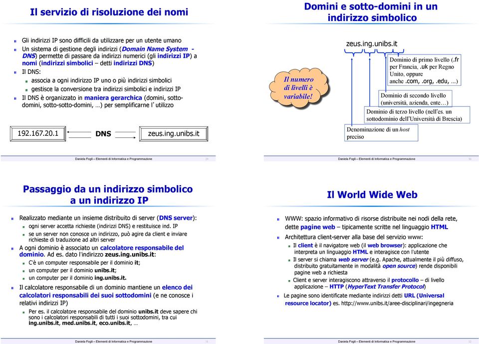 associa a ogni indirizzo IP uno o più indirizzi simbolici! gestisce la conversione tra indirizzi simbolici e indirizzi IP!