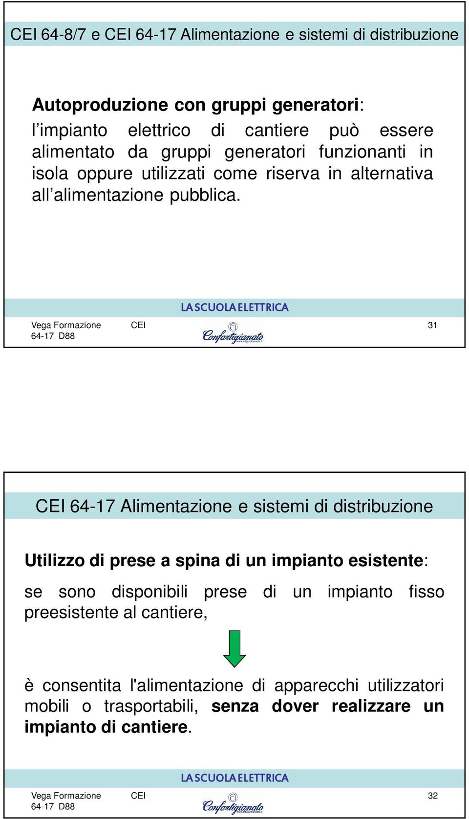 31 64-17 Alimentazione e sistemi di distribuzione Utilizzo di prese a spina di un impianto esistente: se sono disponibili prese di un impianto