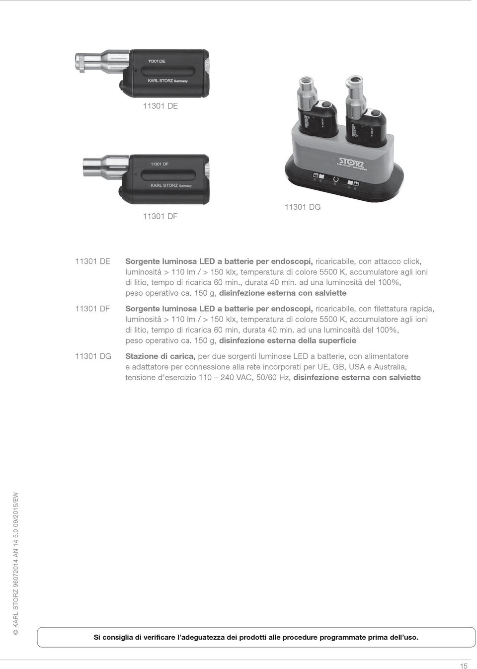 150 g, disinfezione esterna con salviette 11301 DF Sorgente luminosa LED a batterie per endoscopi, ricaricabile, con filettatura rapida, luminosità > 110 lm / > 150 klx, temperatura di colore 5500 K,