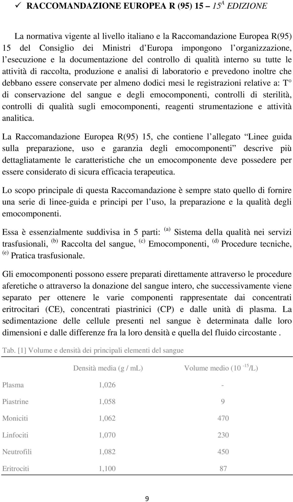 dodici mesi le registrazioni relative a: T di conservazione del sangue e degli emocomponenti, controlli di sterilità, controlli di qualità sugli emocomponenti, reagenti strumentazione e attività