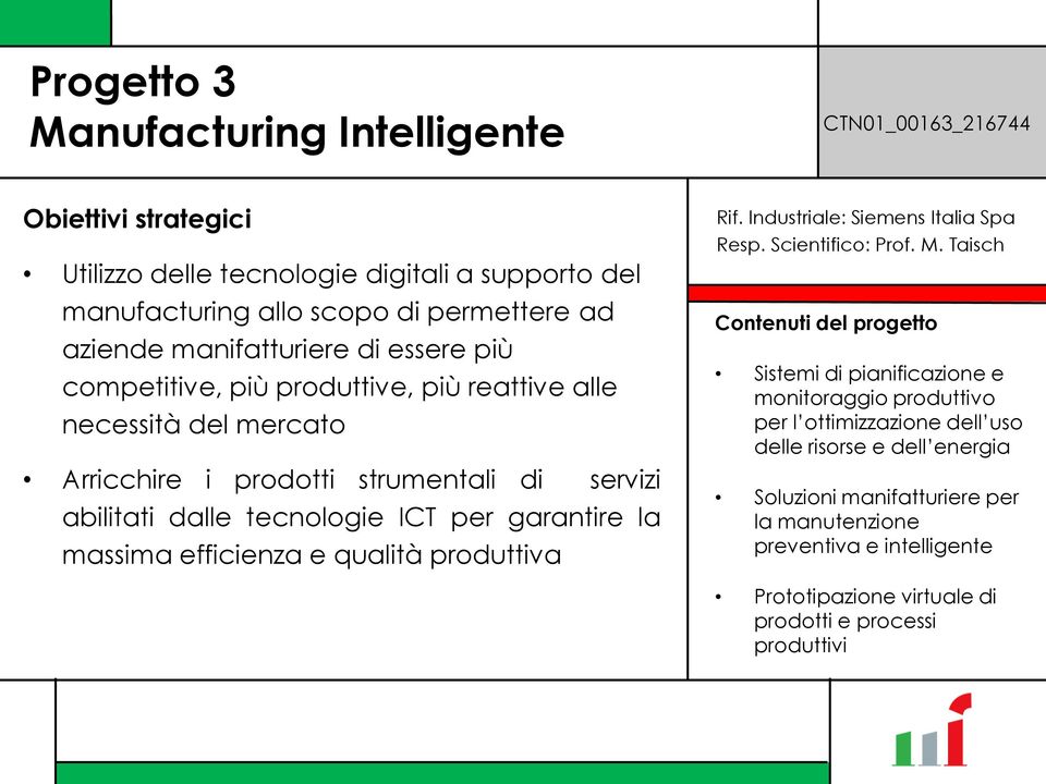 garantire la massima efficienza e qualità produttiva Rif. Industriale: Siemens Italia Spa Resp. Scientifico: Prof. M.