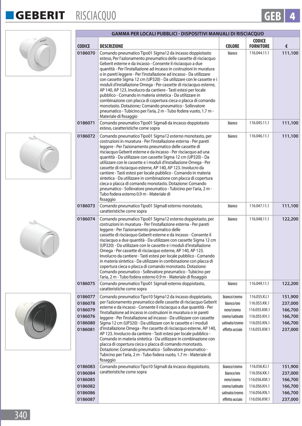 1 111,100 esteso, Per l azionamento pneumatico delle cassette di risciacquo Geberit esterne e da incasso - Consente il risciacquo a due quantità - Per l installazione ad incasso in costruzioni in