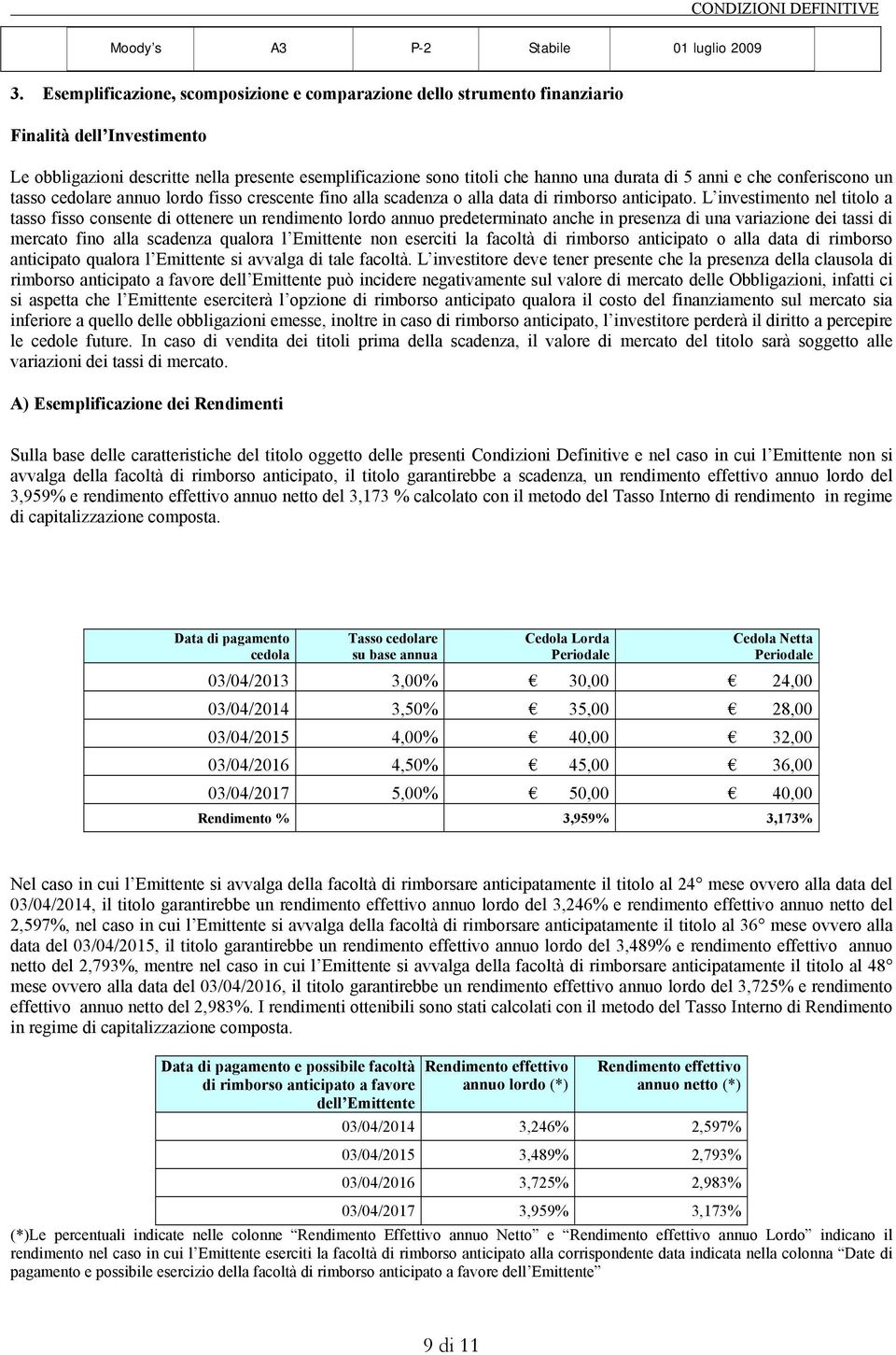 anni e che conferiscono un tasso cedolare annuo lordo fisso crescente fino alla scadenza o alla data di rimborso anticipato.