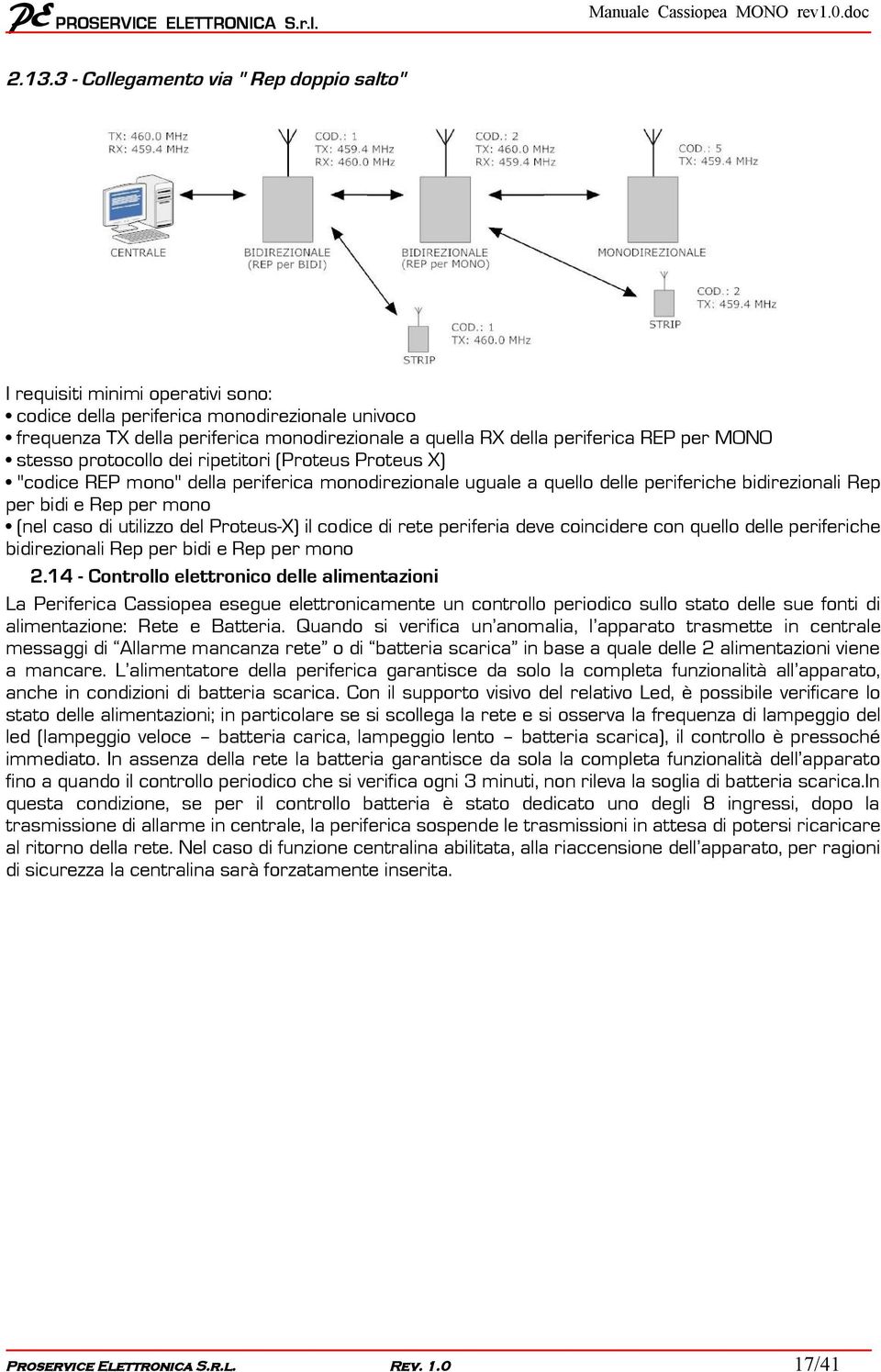 mono (nel caso di utilizzo del Proteus-X) il codice di rete periferia deve coincidere con quello delle periferiche bidirezionali Rep per bidi e Rep per mono 2.