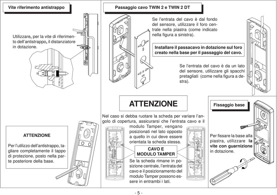 Installare il passacavo in dotazione sul foro creato nella base per il passaggio del cavo.