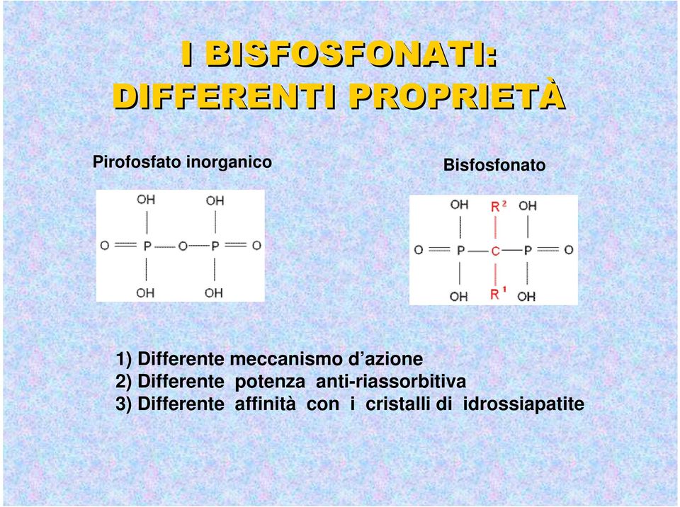 azione 2) Differente potenza anti-riassorbitiva 3)