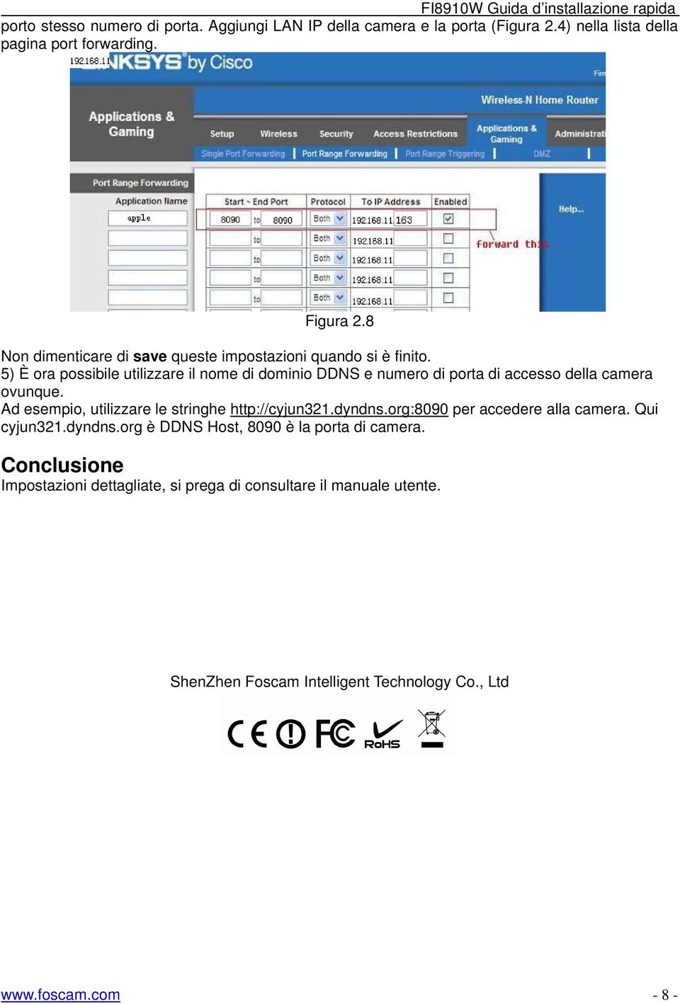 5) È ora possibile utilizzare il nome di dominio DDNS e numero di porta di accesso della camera ovunque.