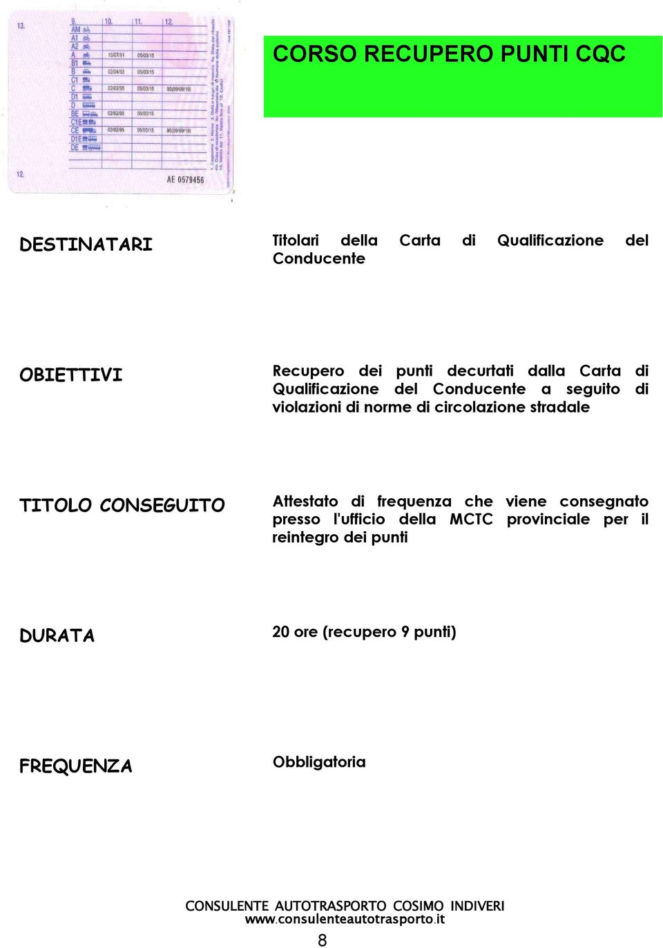 di norme di circolazione stradale Attestato di frequenza che viene consegnato presso