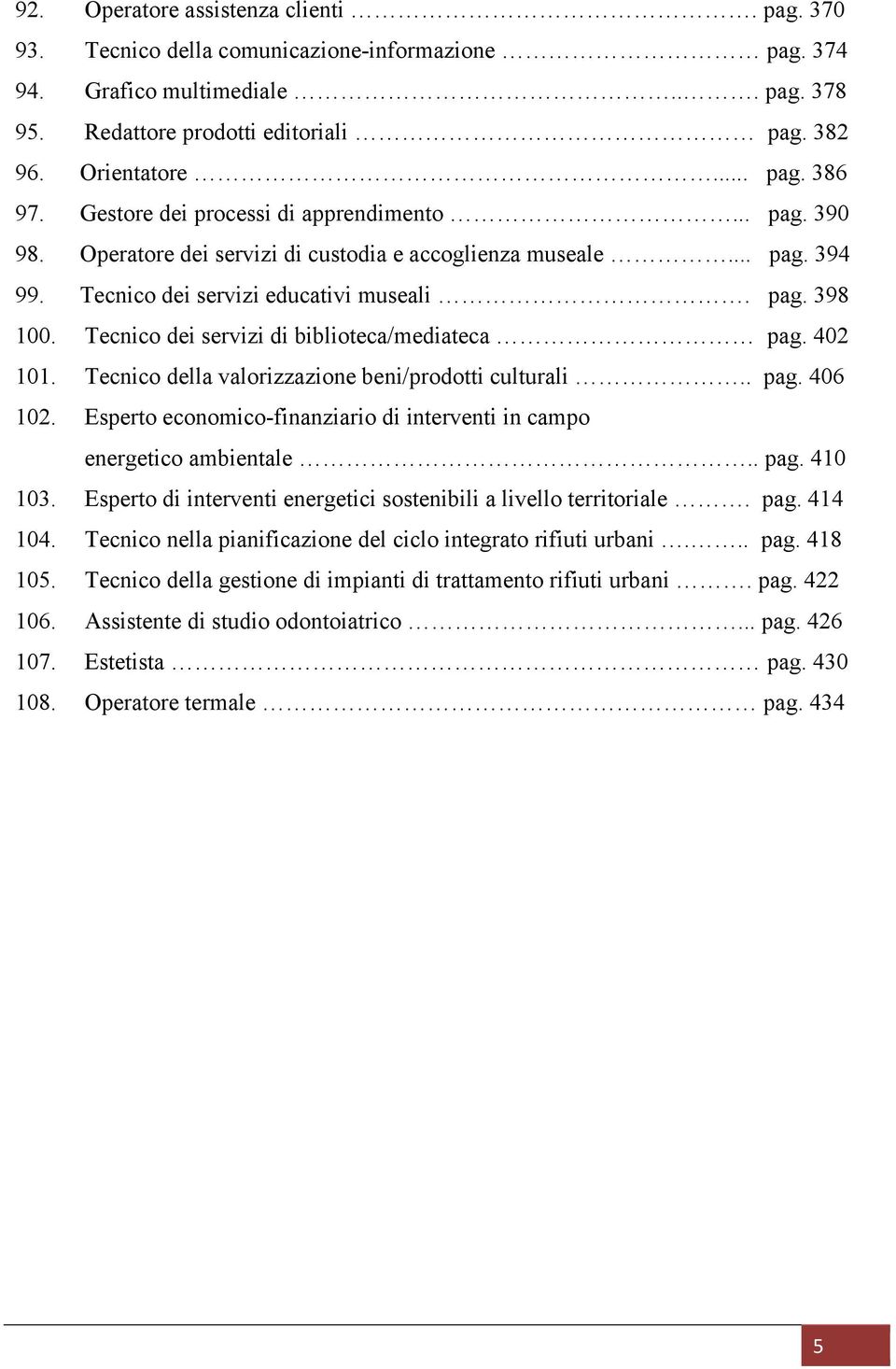 Tecnico dei servizi di biblioteca/mediateca pag. 402 101. Tecnico della valorizzazione beni/prodotti culturali.. pag. 406 102.