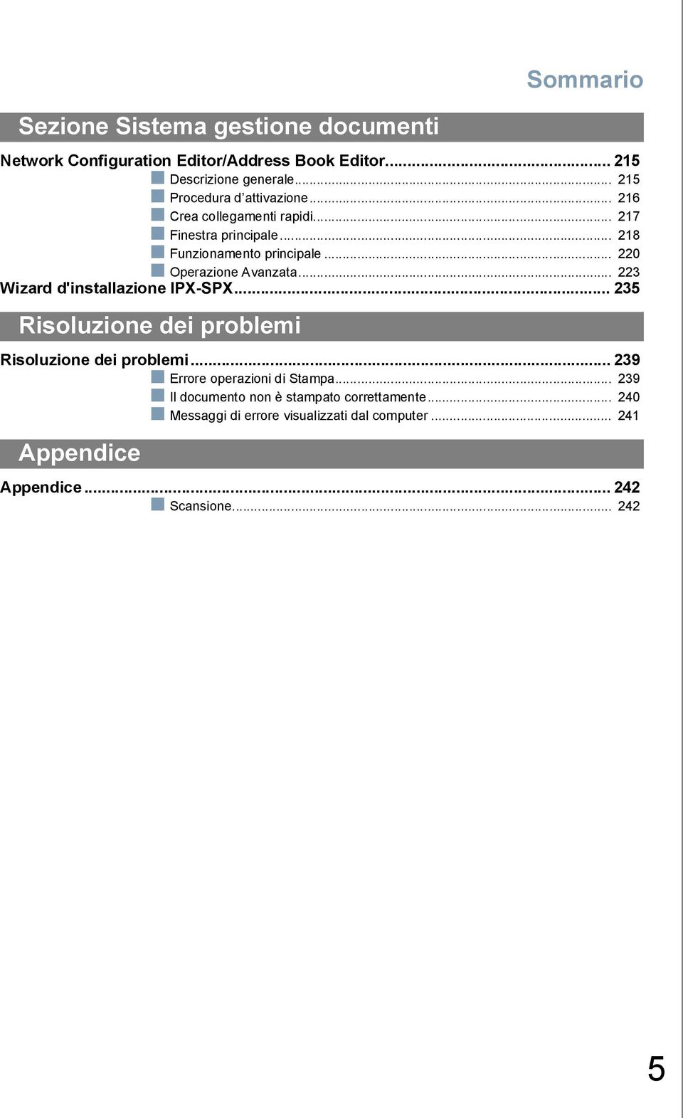 .. 220 Operazione Avanzata... 223 Wizard d'installazione IPX-SPX... 235 Risoluzione dei problemi Risoluzione dei problemi.