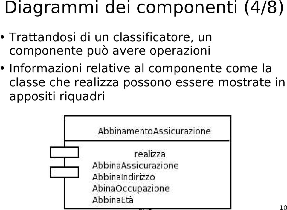 Informazioni relative al componente come la classe