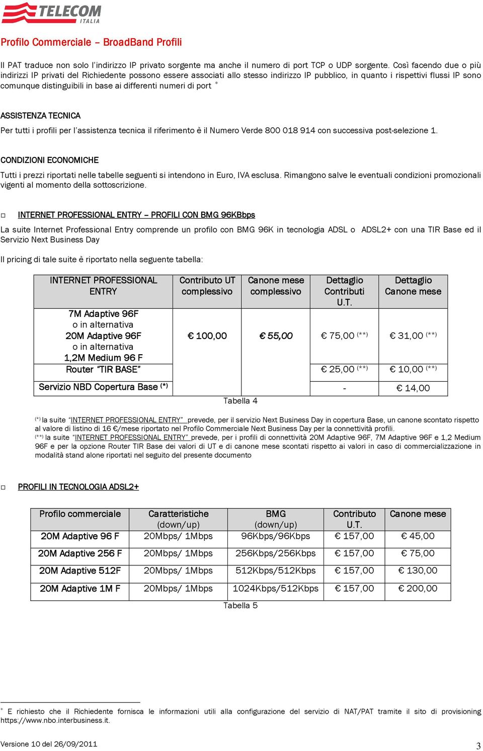 differenti numeri di port ASSISTENZA TECNICA Per tutti i profili per l assistenza tecnica il riferimento è il Numero Verde 800 018 914 con successiva post-selezione 1.