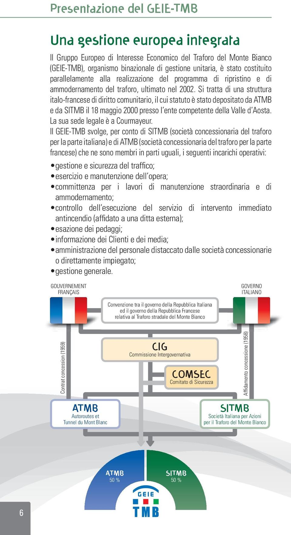 Si tratta di una struttura italo-francese di diritto comunitario, il cui statuto è stato depositato da ATMB e da SITMB il 18 maggio 2000 presso l ente competente della Valle d Aosta.