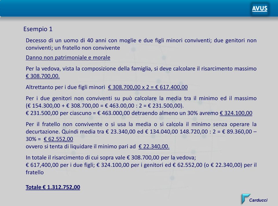 400,00 Per i due genitori non conviventi su può calcolare la media tra il minimo ed il massimo ( 154.300,00 + 308.700,00 = 463.00,00 : 2 = 231.500,00). 231.500,00 per ciascuno = 463.