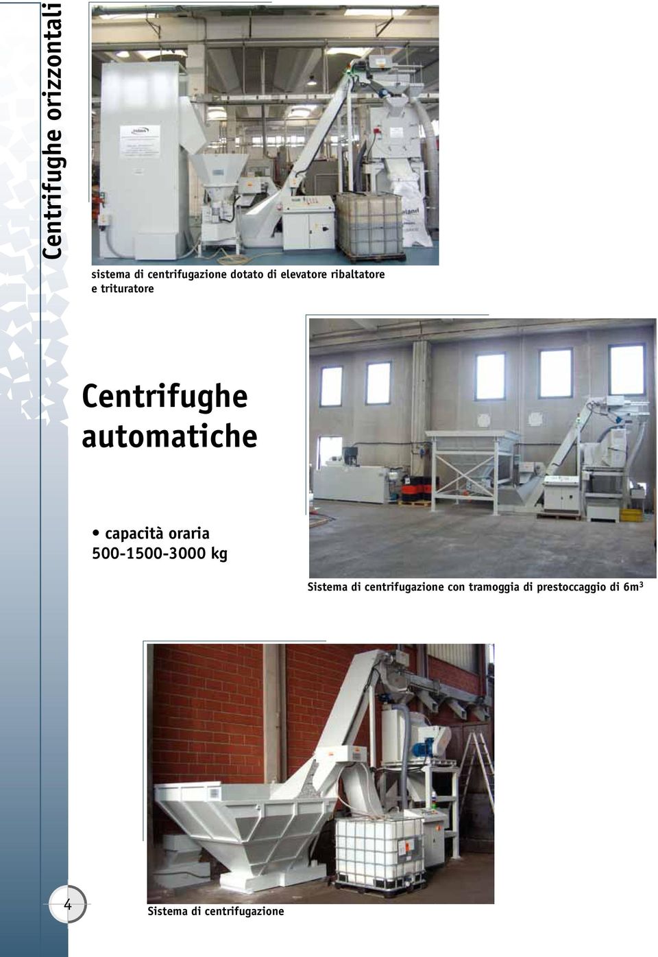 capacità oraria 500-1500-3000 kg Sistema di centrifugazione