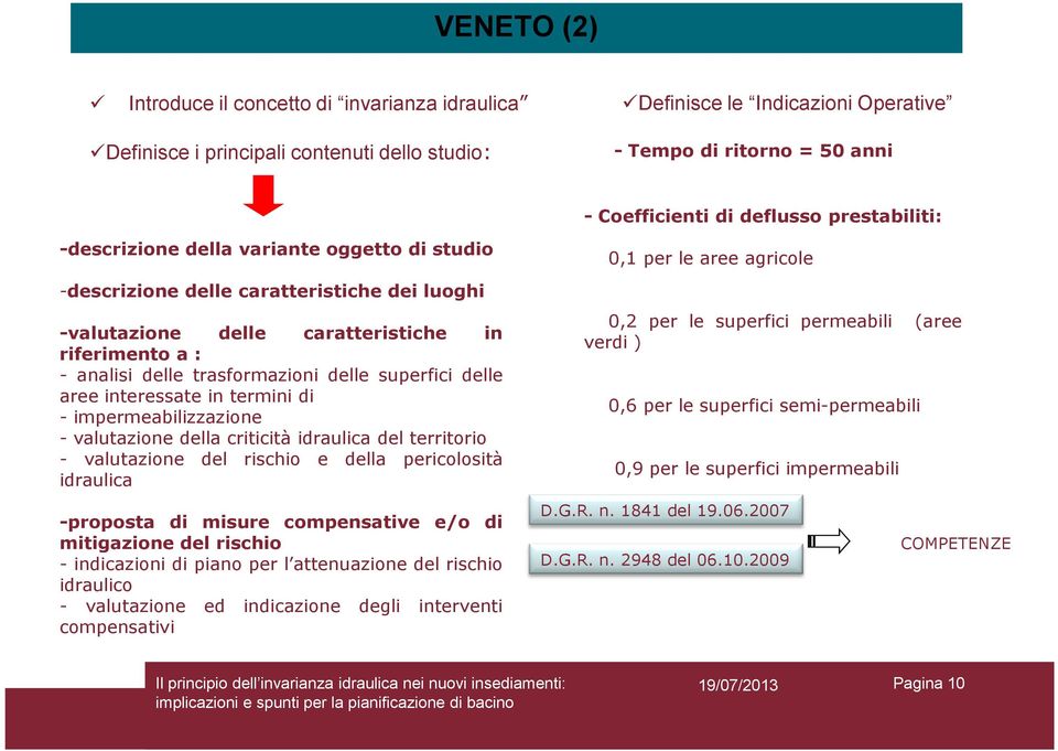 superfici delle aree interessate in termini di - impermeabilizzazione - valutazione della criticità idraulica del territorio - valutazione del rischio e della pericolosità idraulica -proposta di