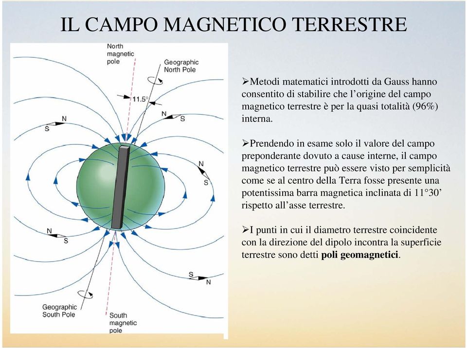 Prendendo in esame solo il valore del campo preponderante dovuto a cause interne, il campo magnetico terrestre può essere visto per semplicità
