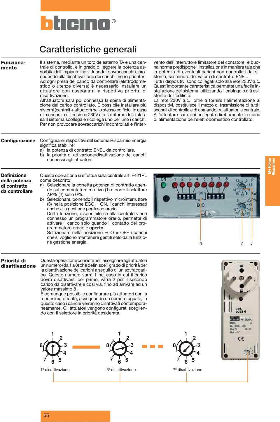 Ad ogni presa del carico da controllare (elettrodomestico o utenze diverse) è necessario installare un attuatore con assegnata la rispettiva priorità di disattivazione.