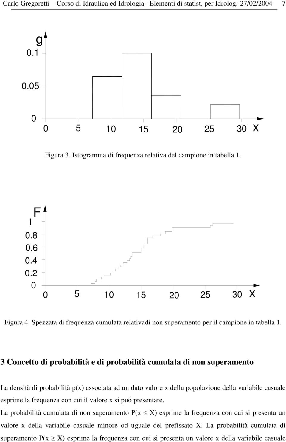 3 Concetto di probabilità e di probabilità cumulata di non superamento La densità di probabilità p(x) associata ad un dato valore x della popolazione della variabile casuale esprime la frequenza con